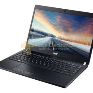 Acer TravelMate P648 laptop with 14-inch screen displaying vivid sunset landscape, Intel i7, 256GB SSD, 8GB RAM, Windows 10.