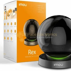 IMOU Rex 4MP WiFi camera in black with packaging, highlighting smart tracking and HD picture quality features.