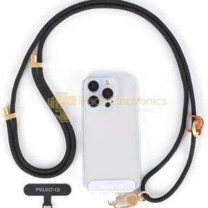 High-quality Project-CB cell phone lanyard with adjustable crossbody strap, rust-proof metal hook, and clear phone case.