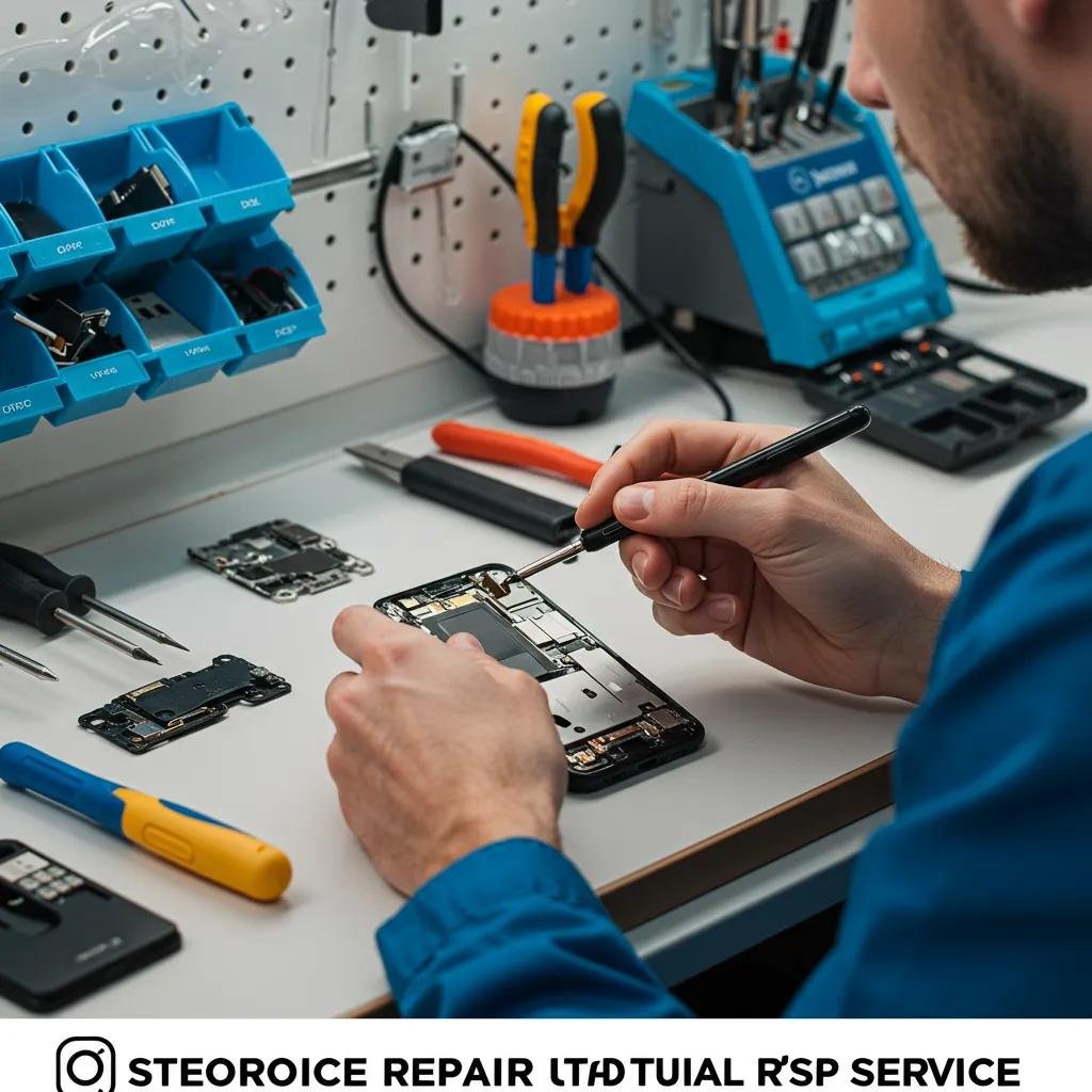 Technician repairing a smartphone in a modern electronics repair shop