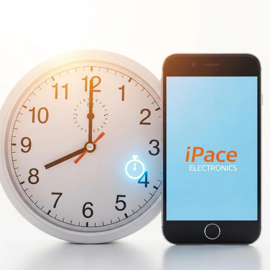 Clock and smartphone together, representing the quick turnaround time for phone unlocking services