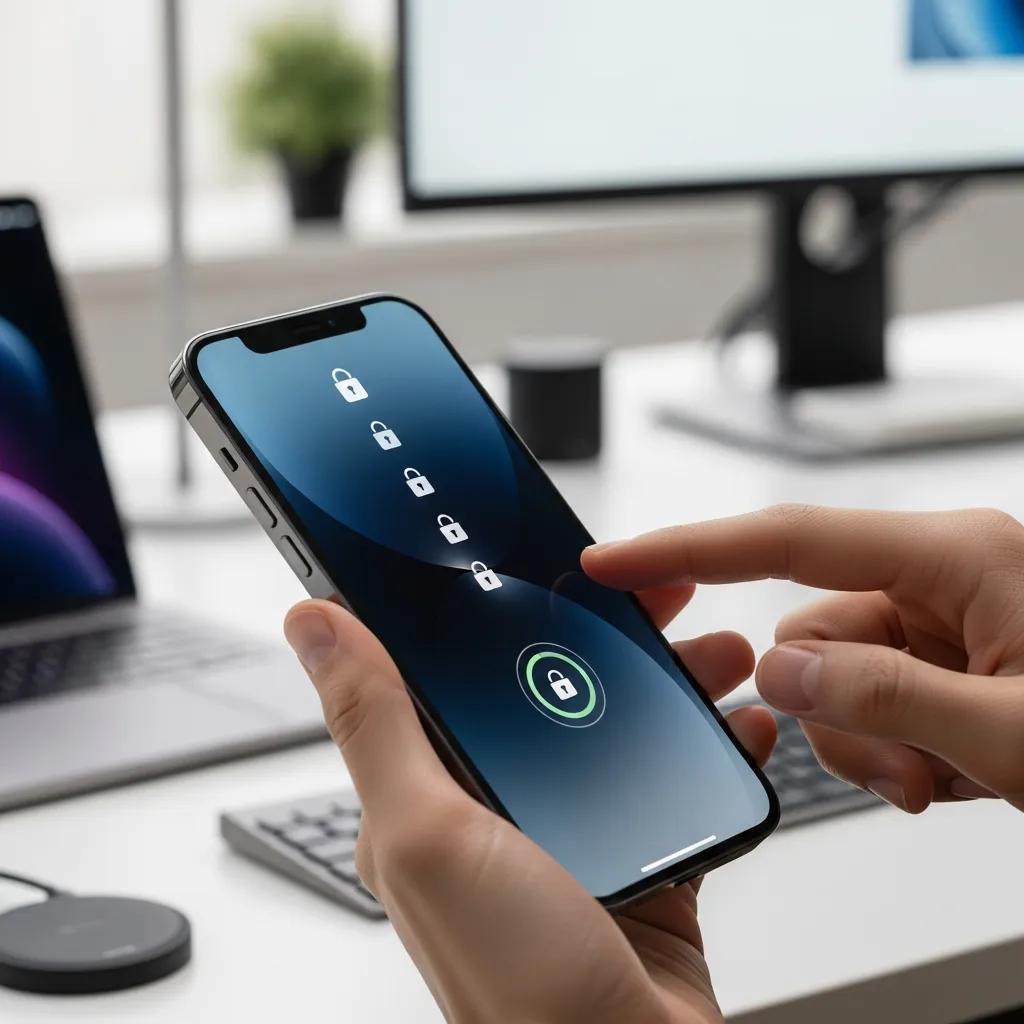 Close-up of an iPhone being unlocked, illustrating the carrier unlocking process