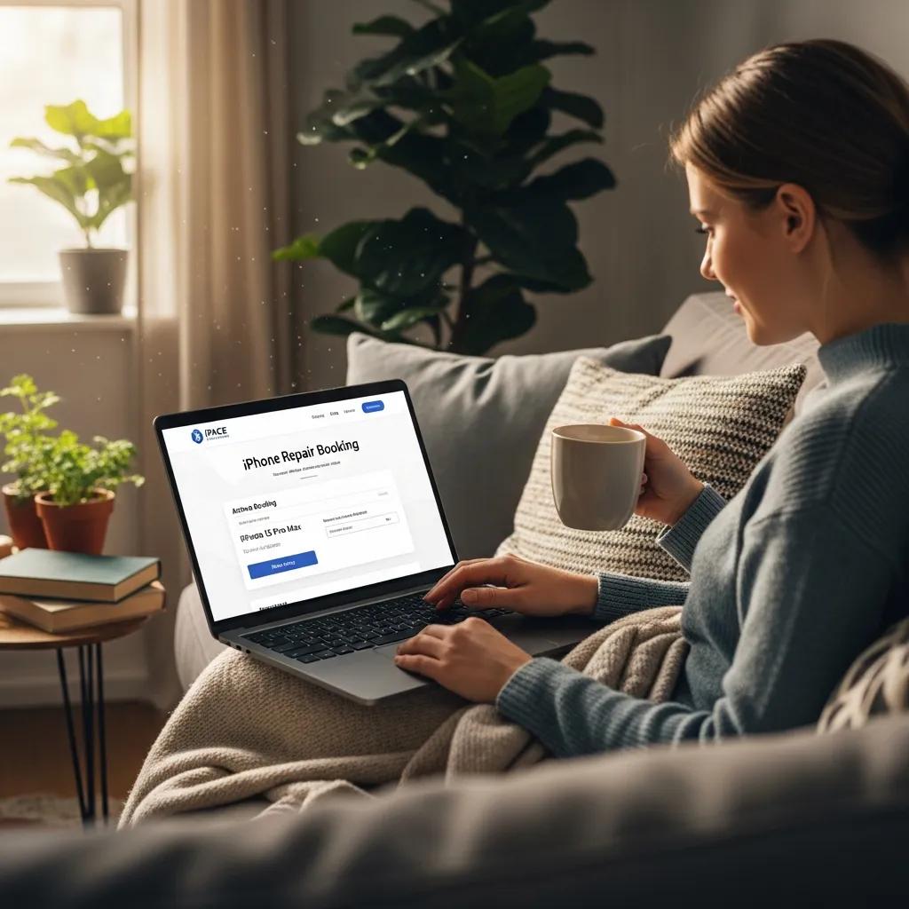 Customer booking an iPhone repair service online from home