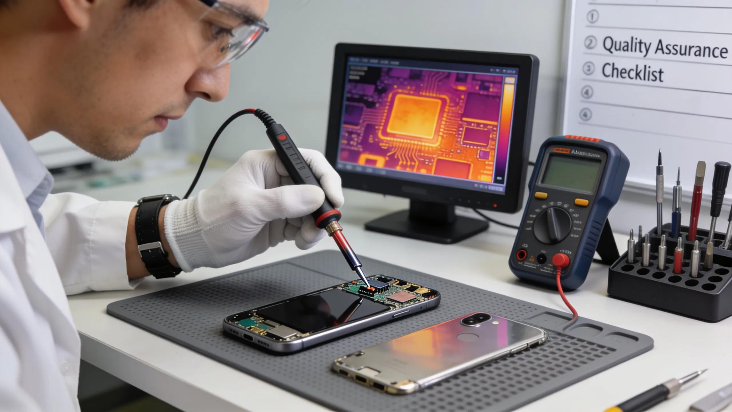 The Ultimate Guide to Fast & Professional Phone Repair in Vaughan 17 Technician conducting quality assurance checks on a repaired smartphone to ensure optimal performance