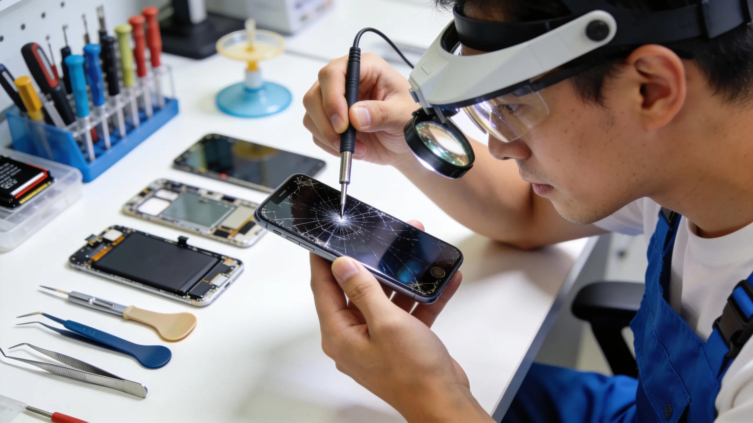 The Ultimate Guide to Fast & Professional Phone Repair in Vaughan 15 Professional technician repairing a smartphone screen in a well-equipped phone repair shop